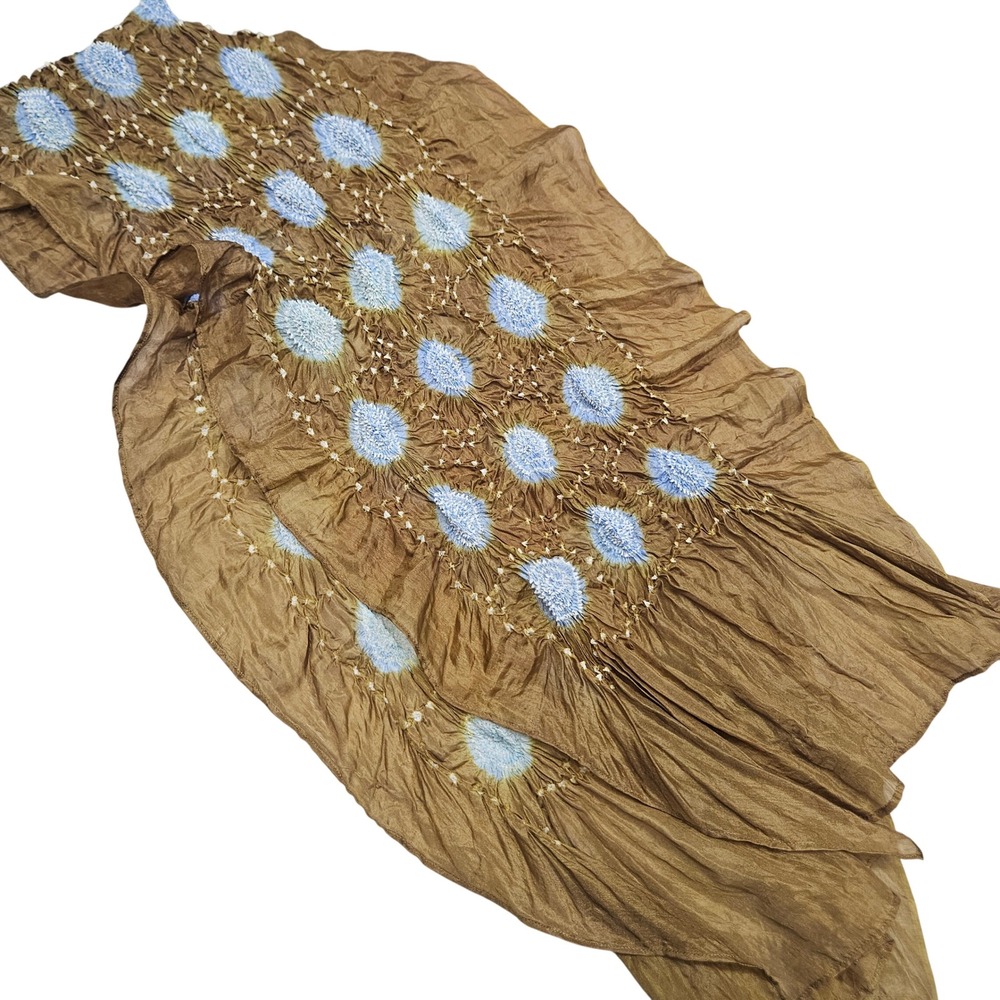Boutique Crinkle Scarf Womens OS Brown Blue Tie Dye Popcorn Texture‎ Boho Wrap